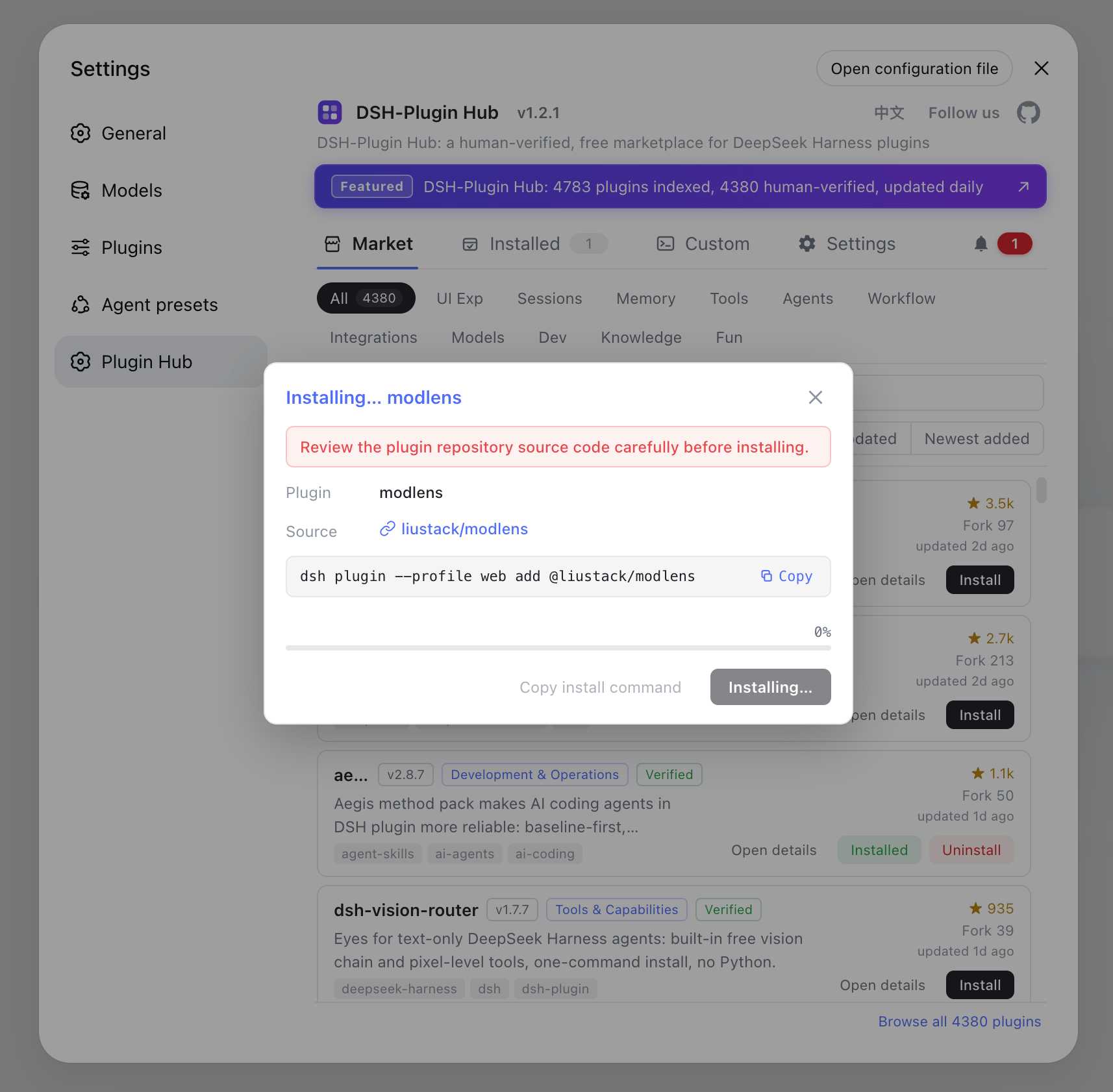 DSH Plugin Hub one-click install